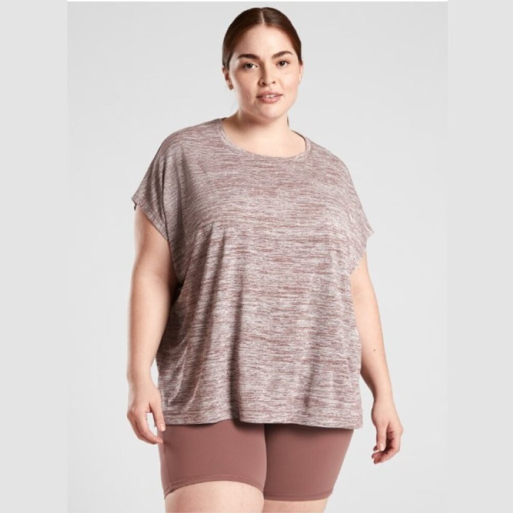 ATHLETA HEATHER ROSE SCOOP SHORT SLEEVE RELEASE BREEZY TEE